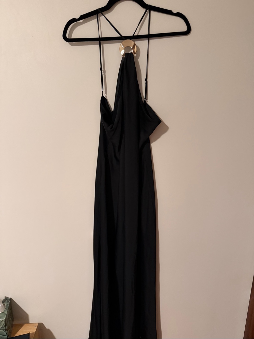 Anthropologie Black Maxi Dress with Gold Ring Detail